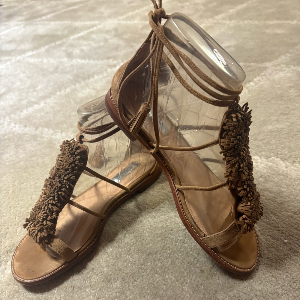 Brown Fringe Women's Tie-up Sandals